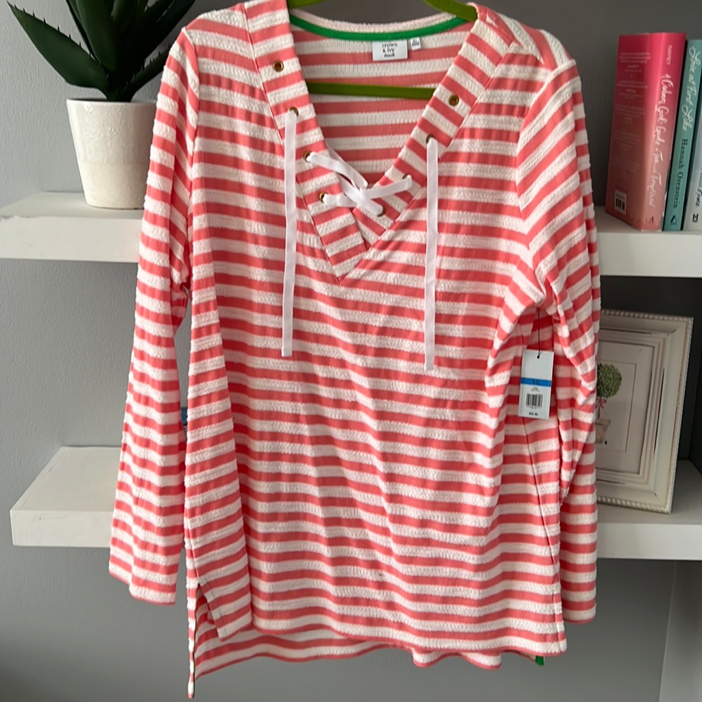 Peach And White Striped Pull Over